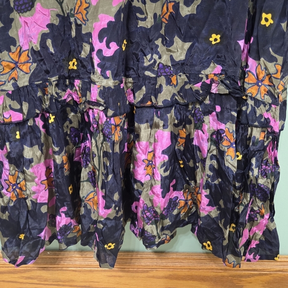 Oliphant Suzani Navy Mock Neck Ruffle Maxi Dress in a silk viscose Womens Small - Picture 14 of 15